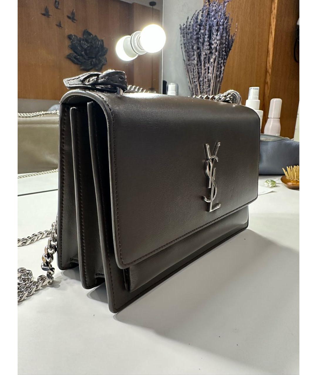 SAINT LAURENT Хаки кожаная сумка через плечо, фото 2