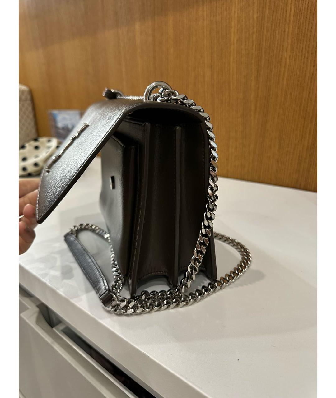 SAINT LAURENT Хаки кожаная сумка через плечо, фото 5