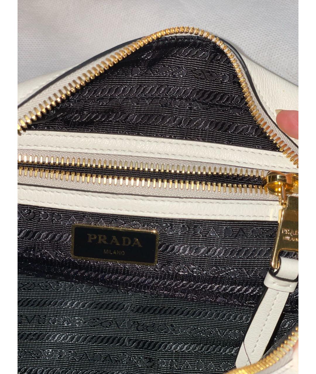 PRADA Белая кожаная сумка через плечо, фото 4