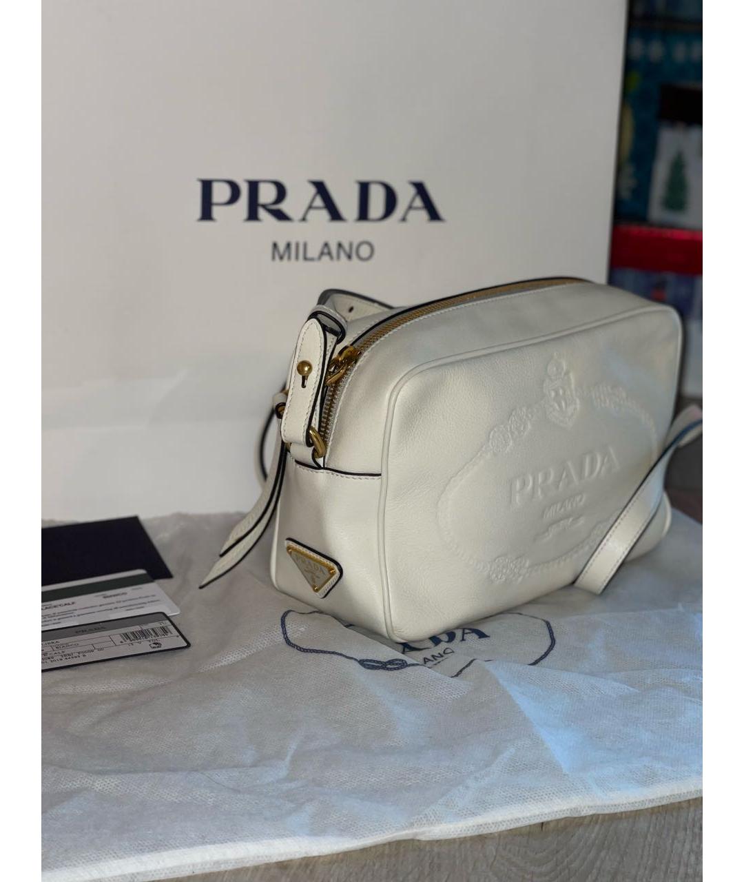 PRADA Белая кожаная сумка через плечо, фото 2