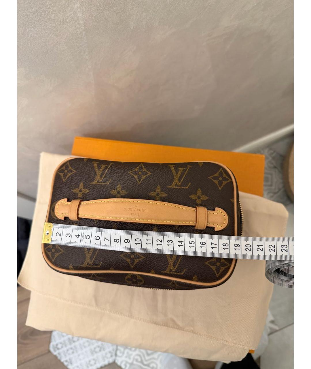 LOUIS VUITTON Коричневая кожаная косметичка, фото 7