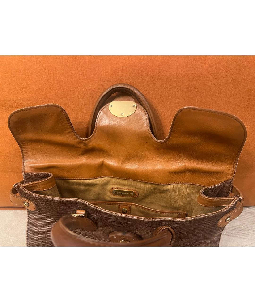 RALPH LAUREN Коричневая тканевая сумка с короткими ручками, фото 4