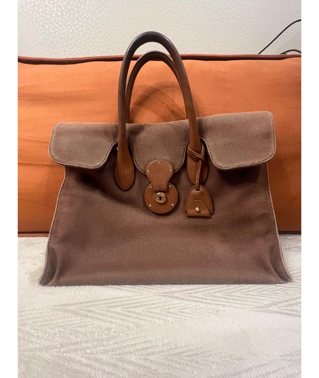 RALPH LAUREN Коричневая тканевая сумка с короткими ручками, фото 7