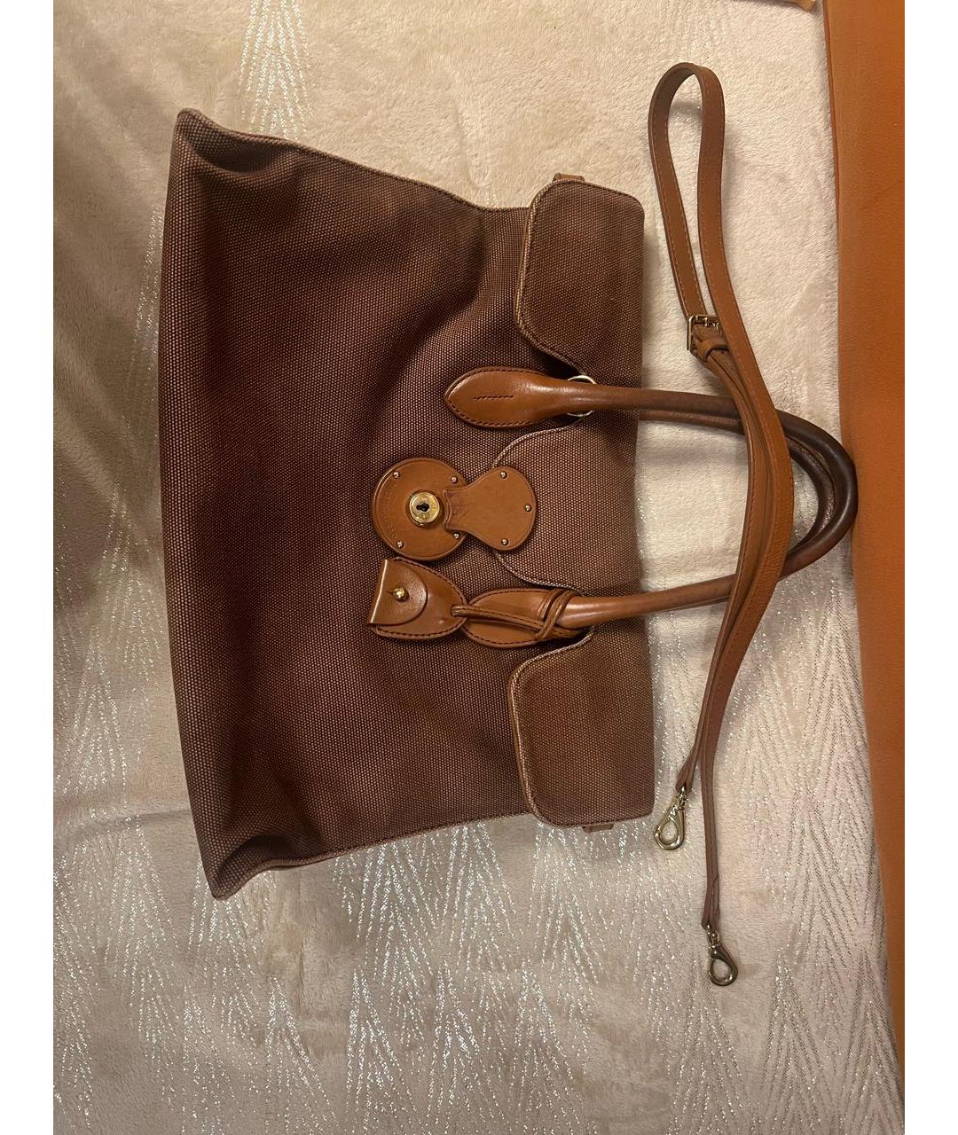 RALPH LAUREN Коричневая тканевая сумка с короткими ручками, фото 5