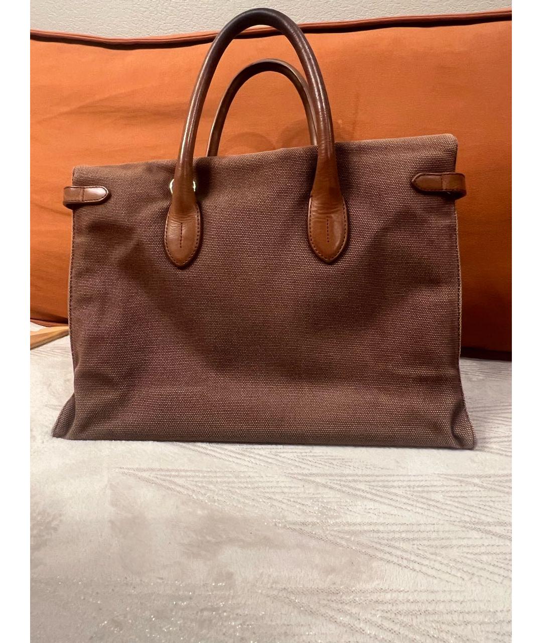 RALPH LAUREN Коричневая тканевая сумка с короткими ручками, фото 3