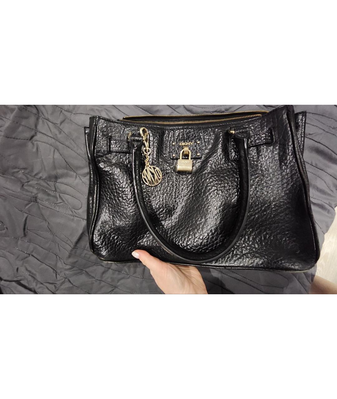 DKNY Черная кожаная сумка с короткими ручками, фото 5