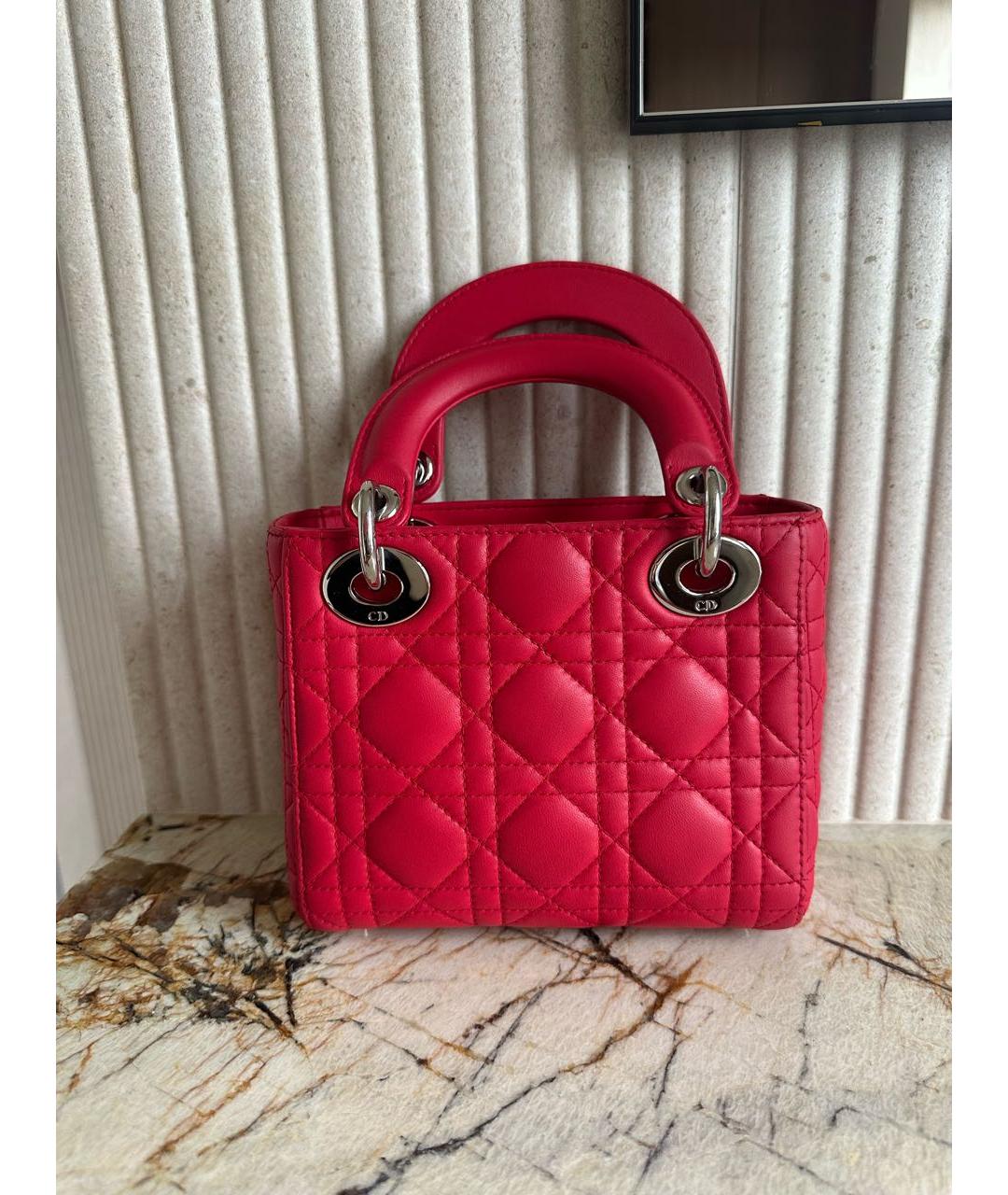 CHRISTIAN DIOR Красная кожаная сумка с короткими ручками, фото 3