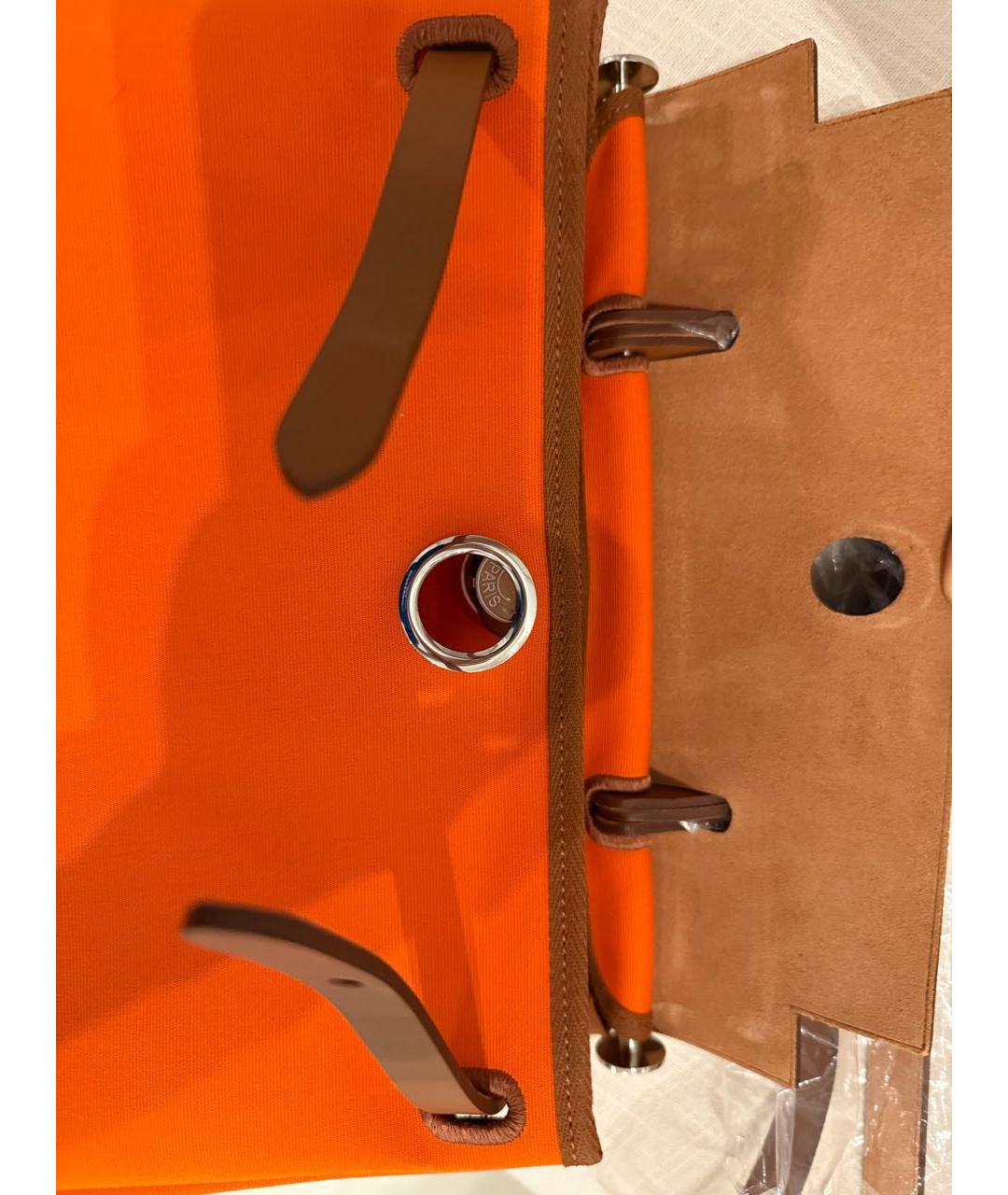 HERMES Оранжевая тканевая сумка с короткими ручками, фото 5