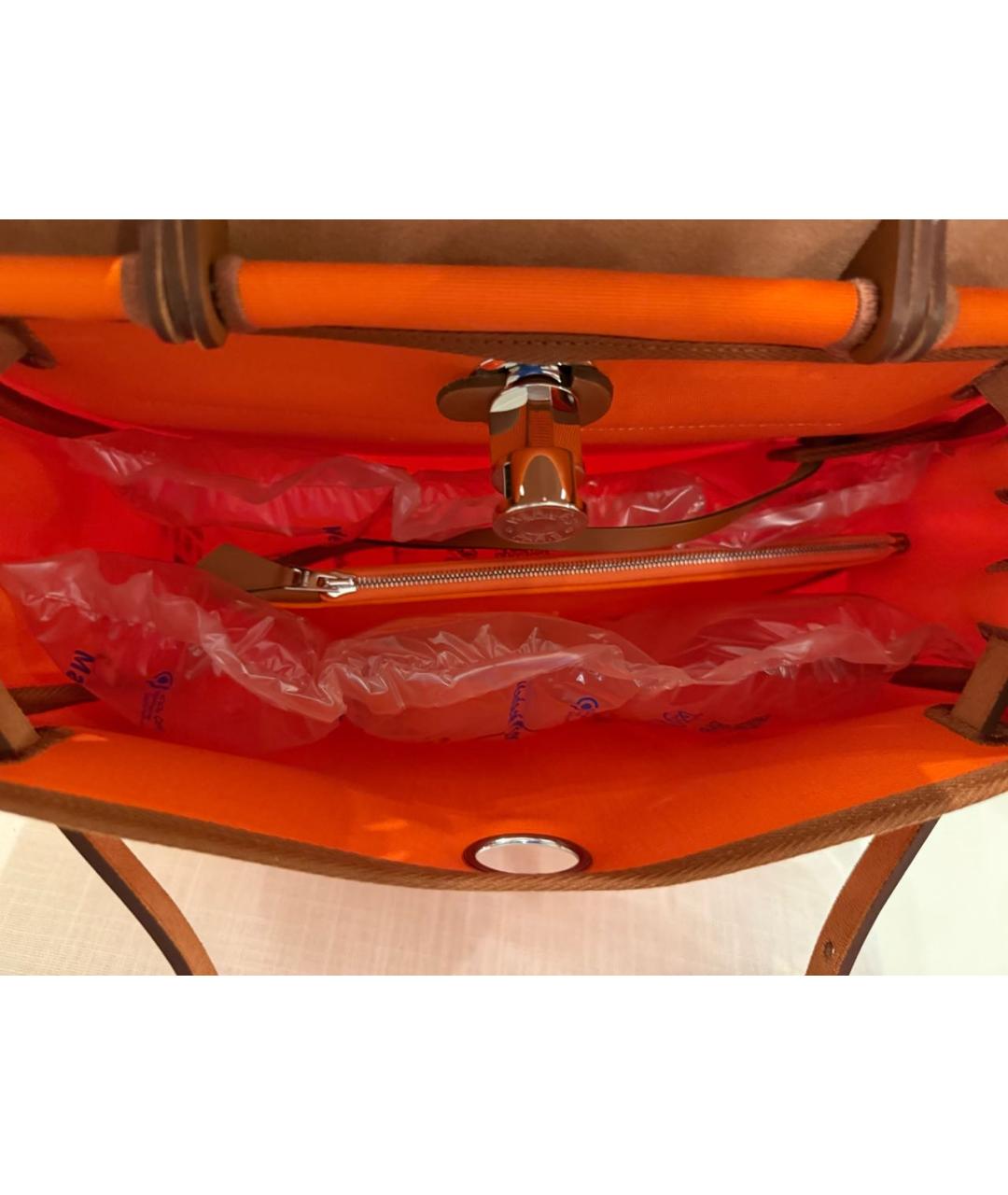 HERMES Оранжевая тканевая сумка с короткими ручками, фото 4