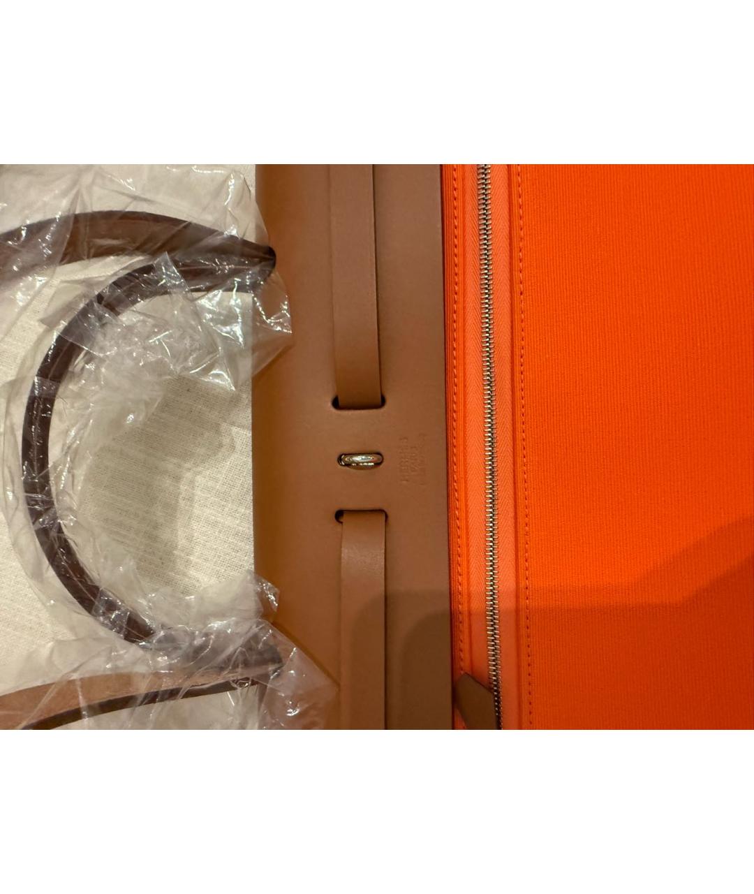 HERMES Оранжевая тканевая сумка с короткими ручками, фото 3