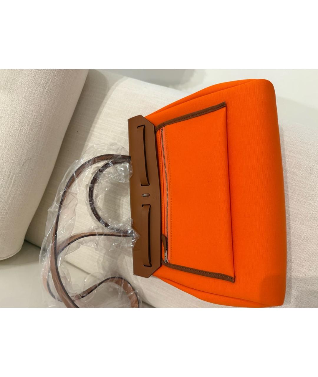 HERMES Оранжевая тканевая сумка с короткими ручками, фото 2