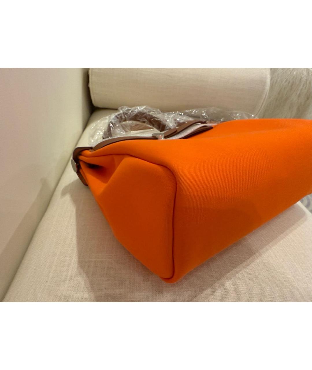 HERMES Оранжевая тканевая сумка с короткими ручками, фото 7