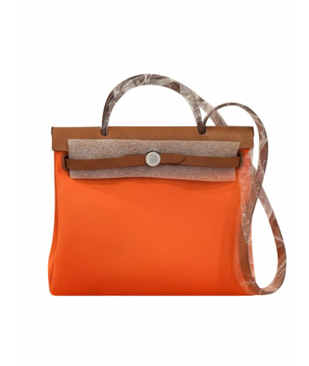HERMES Оранжевая тканевая сумка с короткими ручками, фото 1