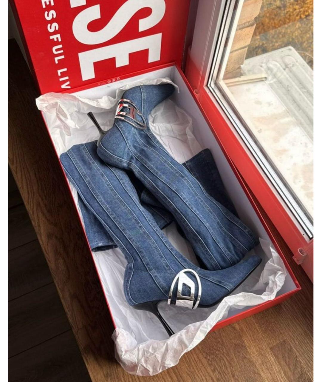 DIESEL Синие ботфорты, фото 5