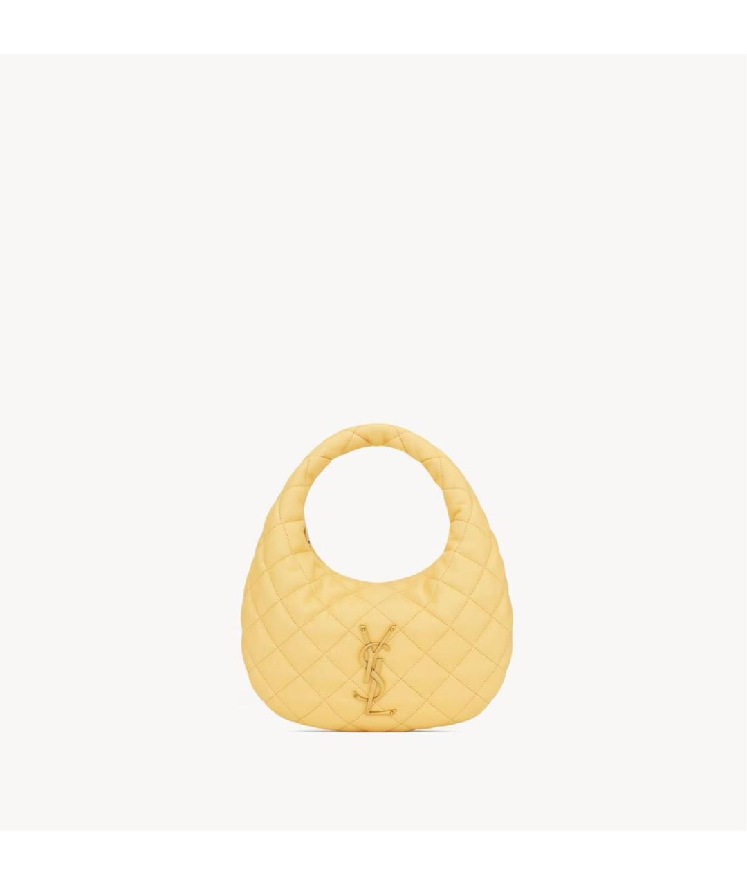 SAINT LAURENT Желтая кожаная сумка с короткими ручками, фото 4