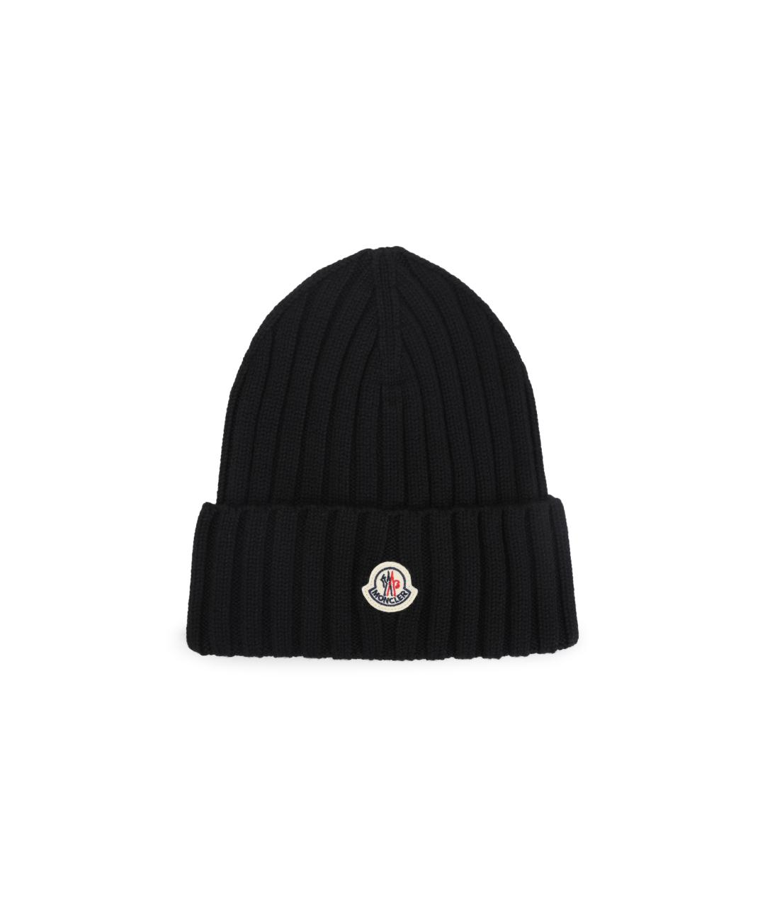 MONCLER Черная шерстяная шапка, фото 1