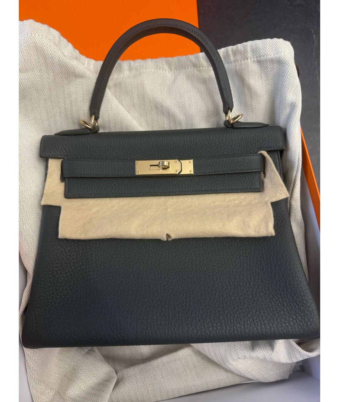 HERMES Антрацитовая кожаная сумка с короткими ручками, фото 7