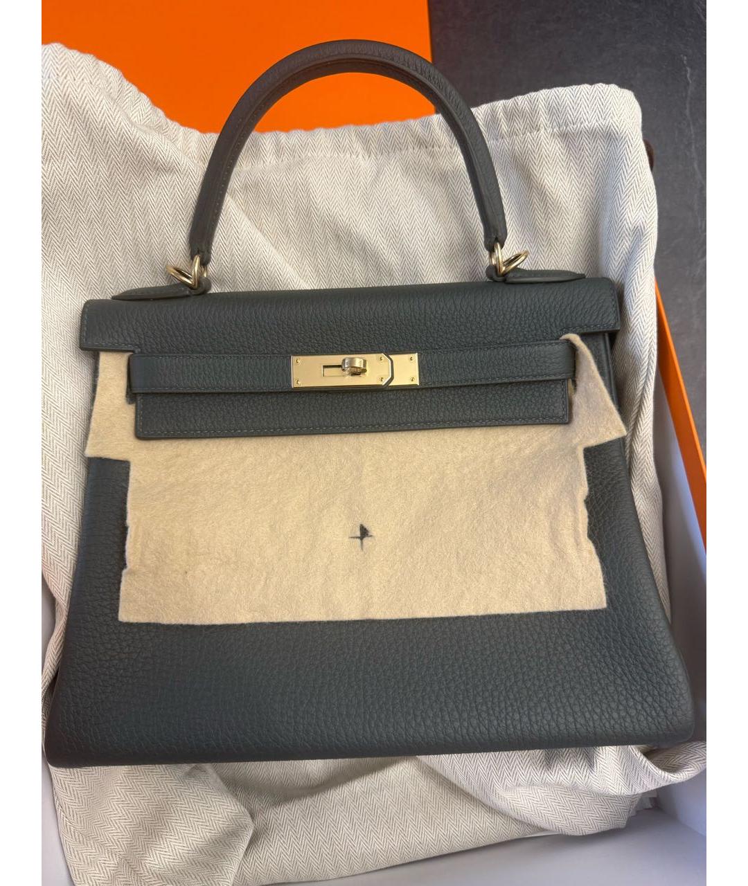 HERMES Антрацитовая кожаная сумка с короткими ручками, фото 3