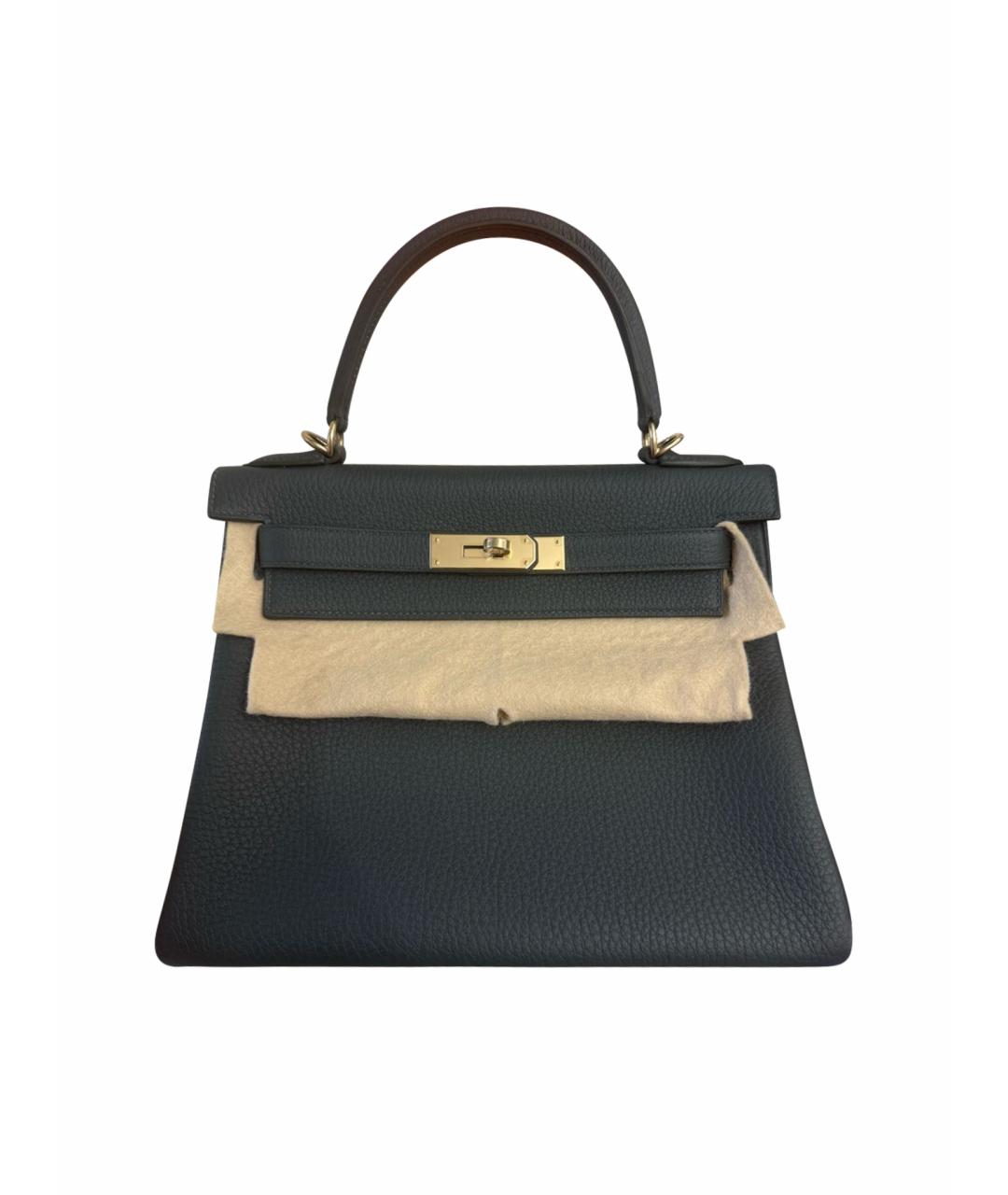 HERMES Антрацитовая кожаная сумка с короткими ручками, фото 1