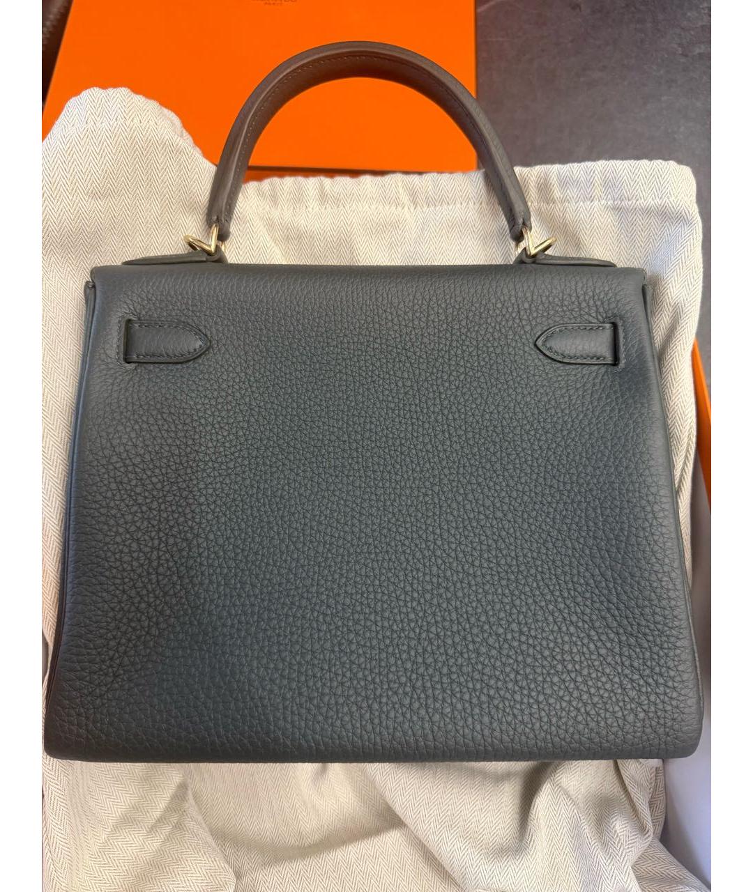 HERMES Антрацитовая кожаная сумка с короткими ручками, фото 4