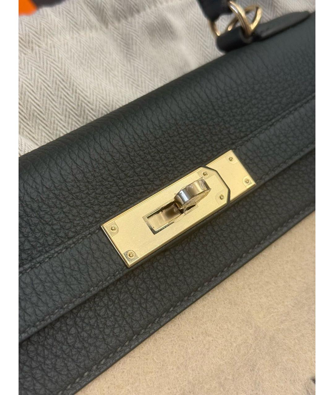 HERMES Антрацитовая кожаная сумка с короткими ручками, фото 5