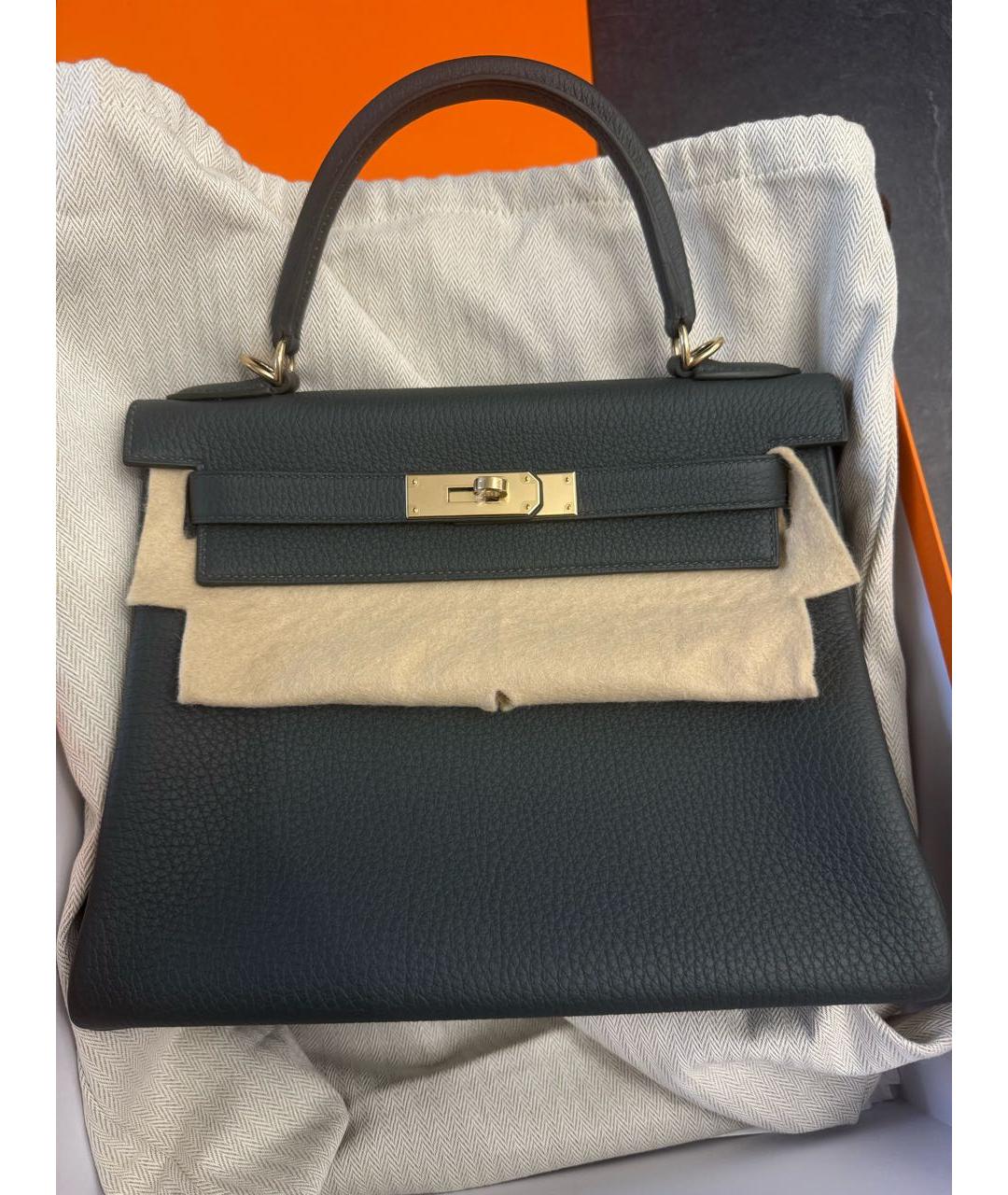 HERMES Антрацитовая кожаная сумка с короткими ручками, фото 2