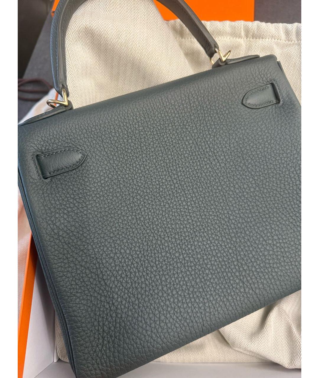 HERMES Антрацитовая кожаная сумка с короткими ручками, фото 6