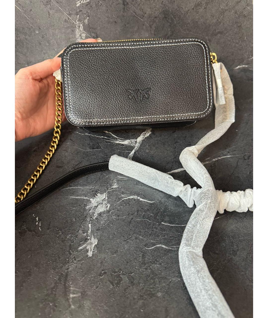 PINKO Черная кожаная сумка через плечо, фото 4