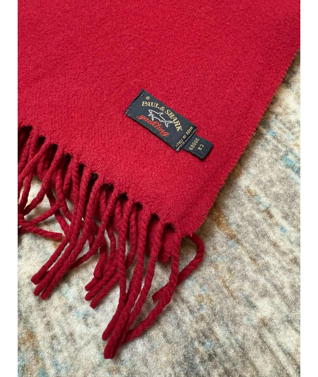 PAUL & SHARK Бордовый шерстяной шарф, фото 3