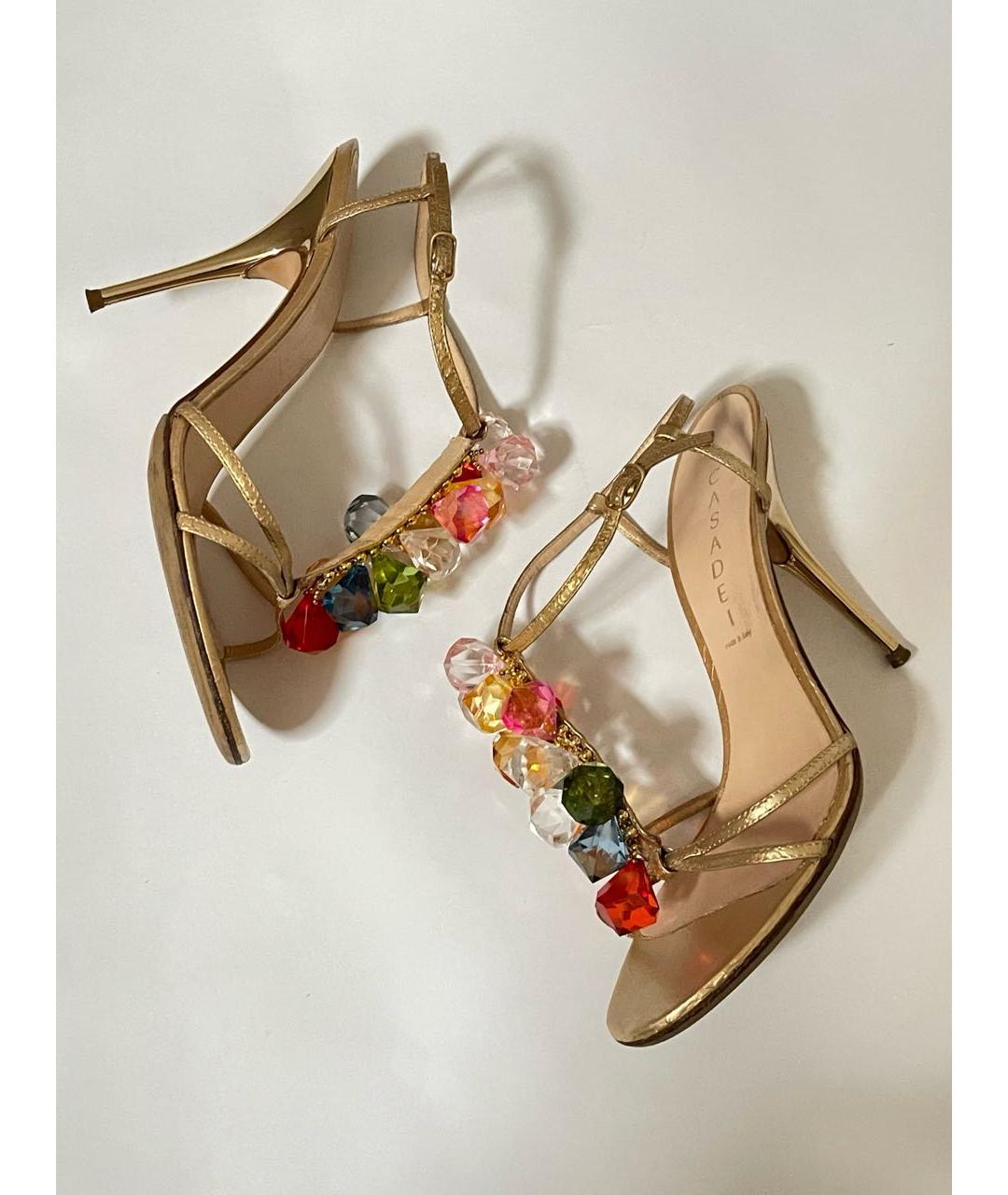 CASADEI Золотые кожаные босоножки, фото 9