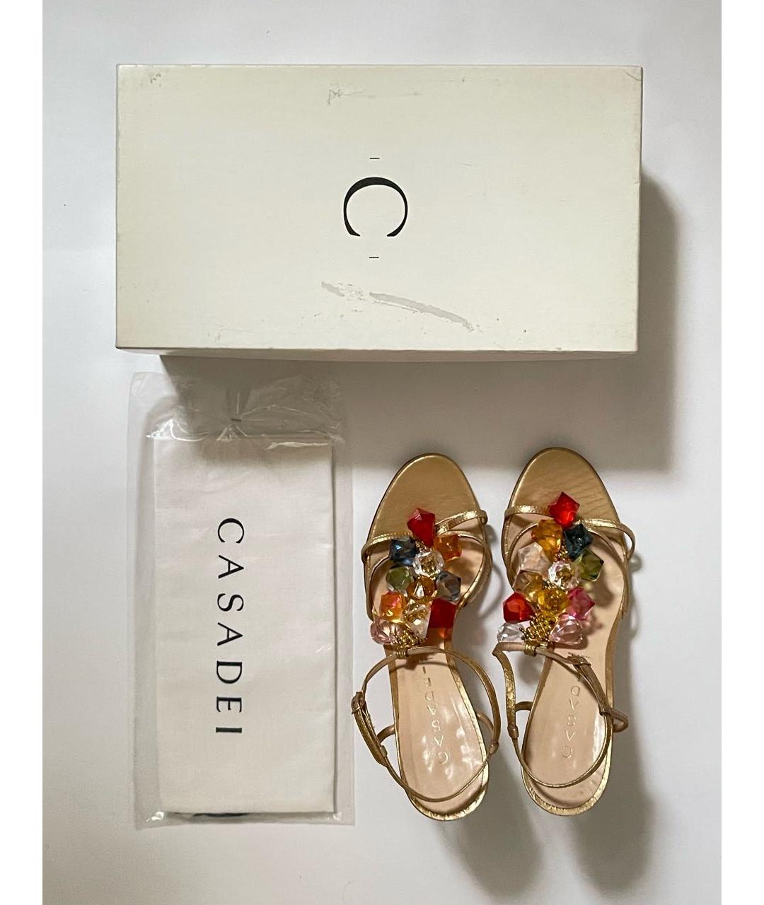 CASADEI Золотые кожаные босоножки, фото 6