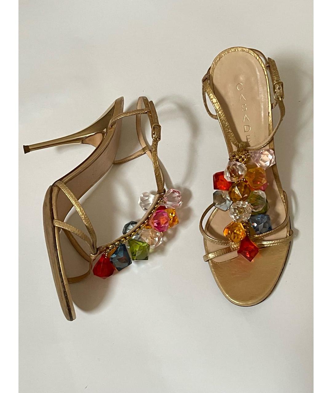 CASADEI Золотые кожаные босоножки, фото 3