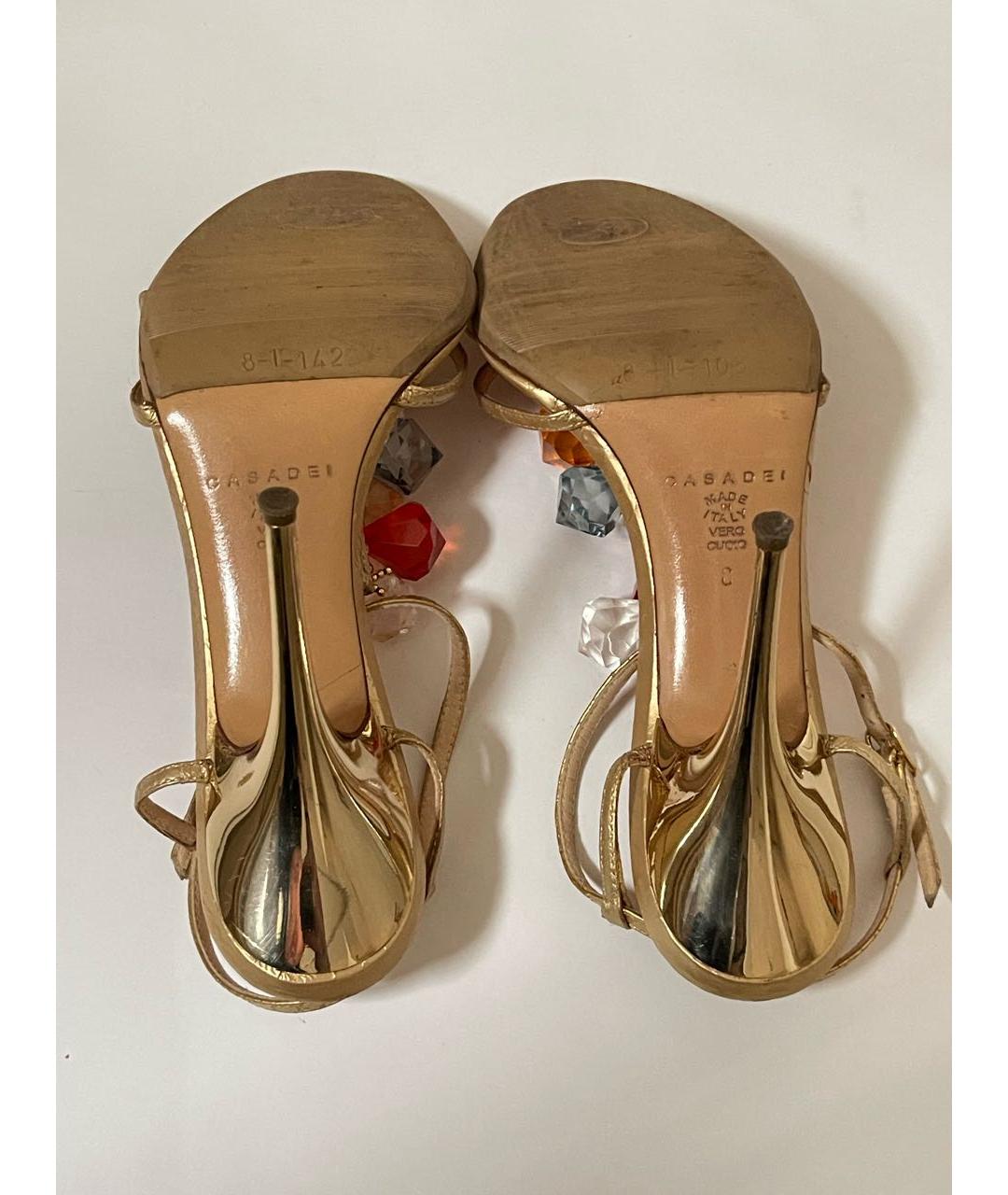 CASADEI Золотые кожаные босоножки, фото 4