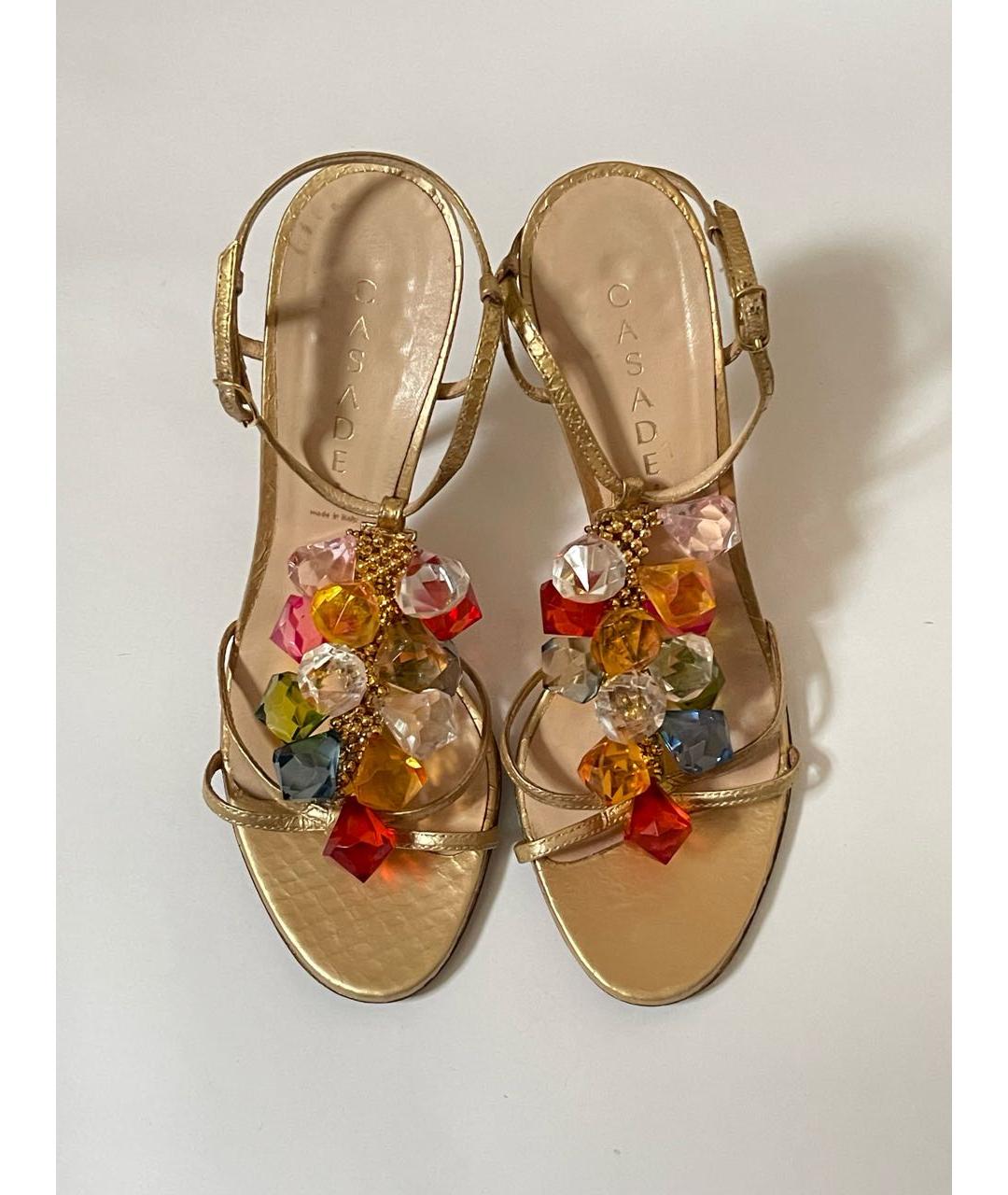 CASADEI Золотые кожаные босоножки, фото 2