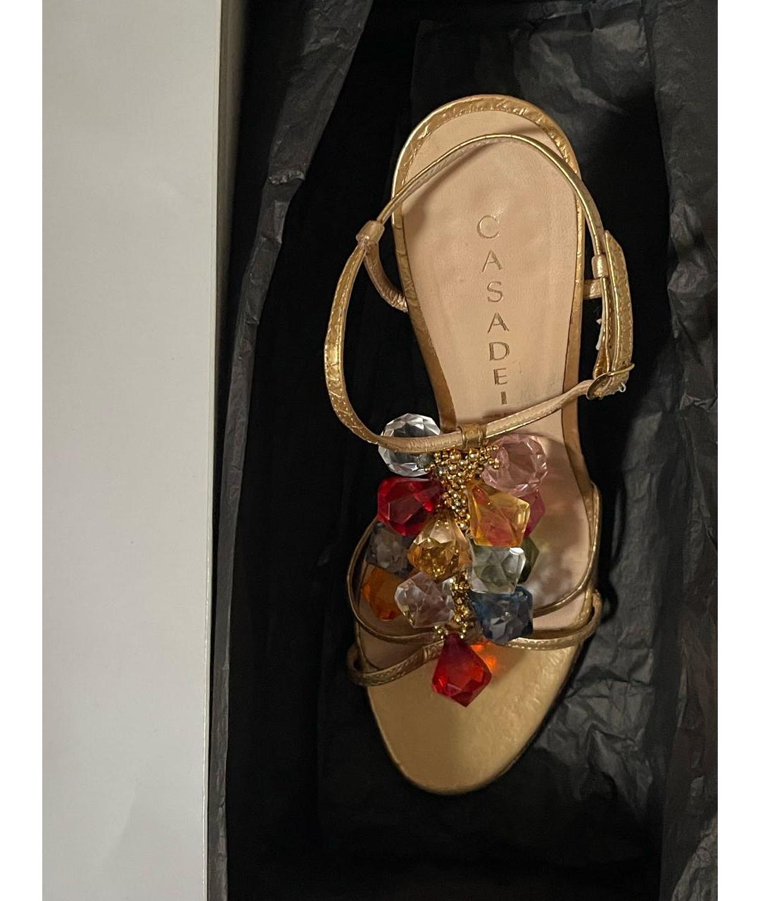 CASADEI Золотые кожаные босоножки, фото 8