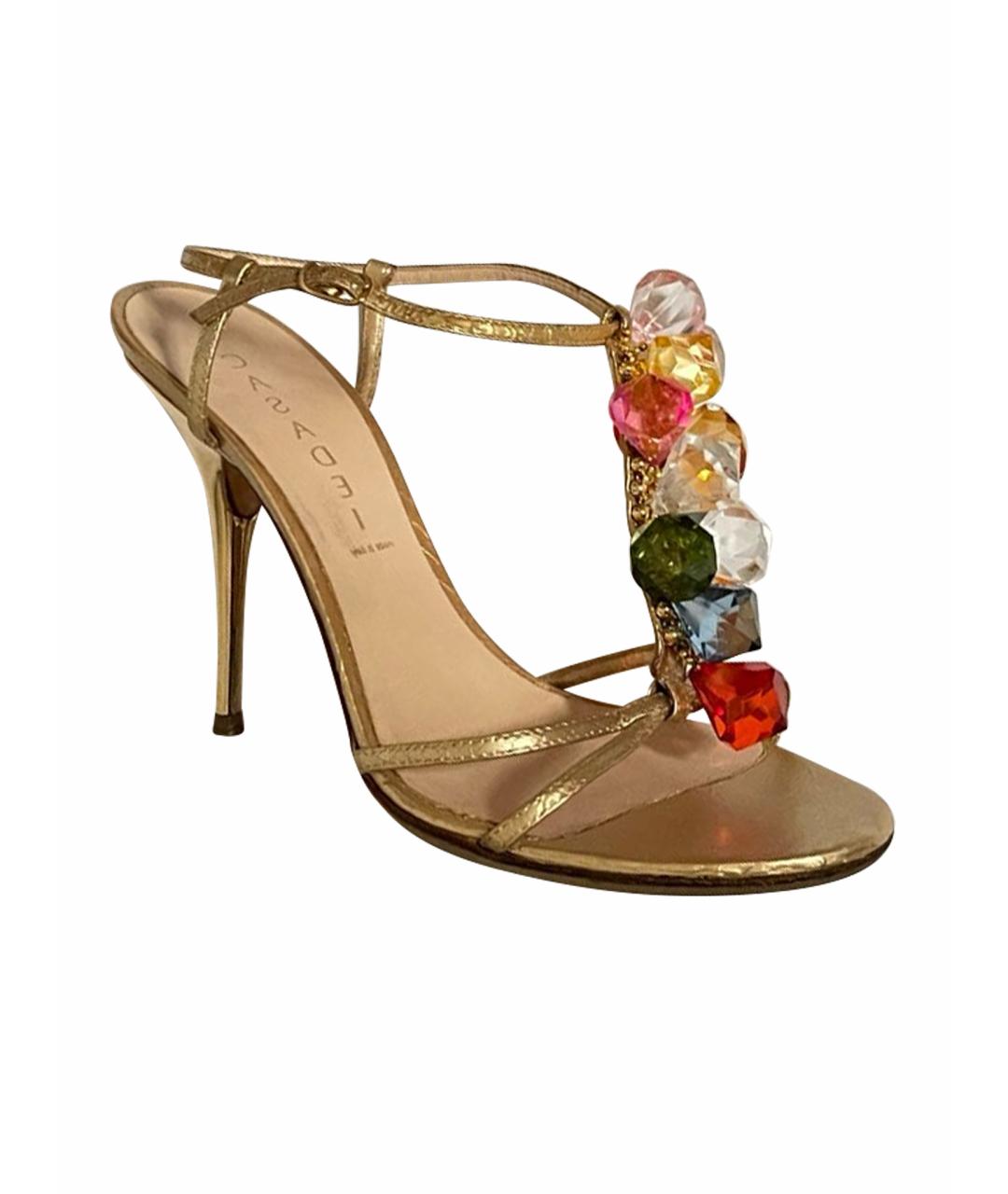 CASADEI Золотые кожаные босоножки, фото 1