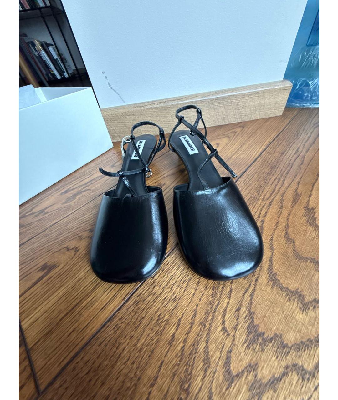 JIL SANDER Черные кожаные мюли, фото 2