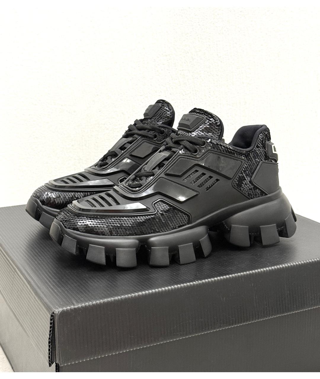 PRADA Черные кожаные низкие кроссовки / кеды, фото 2