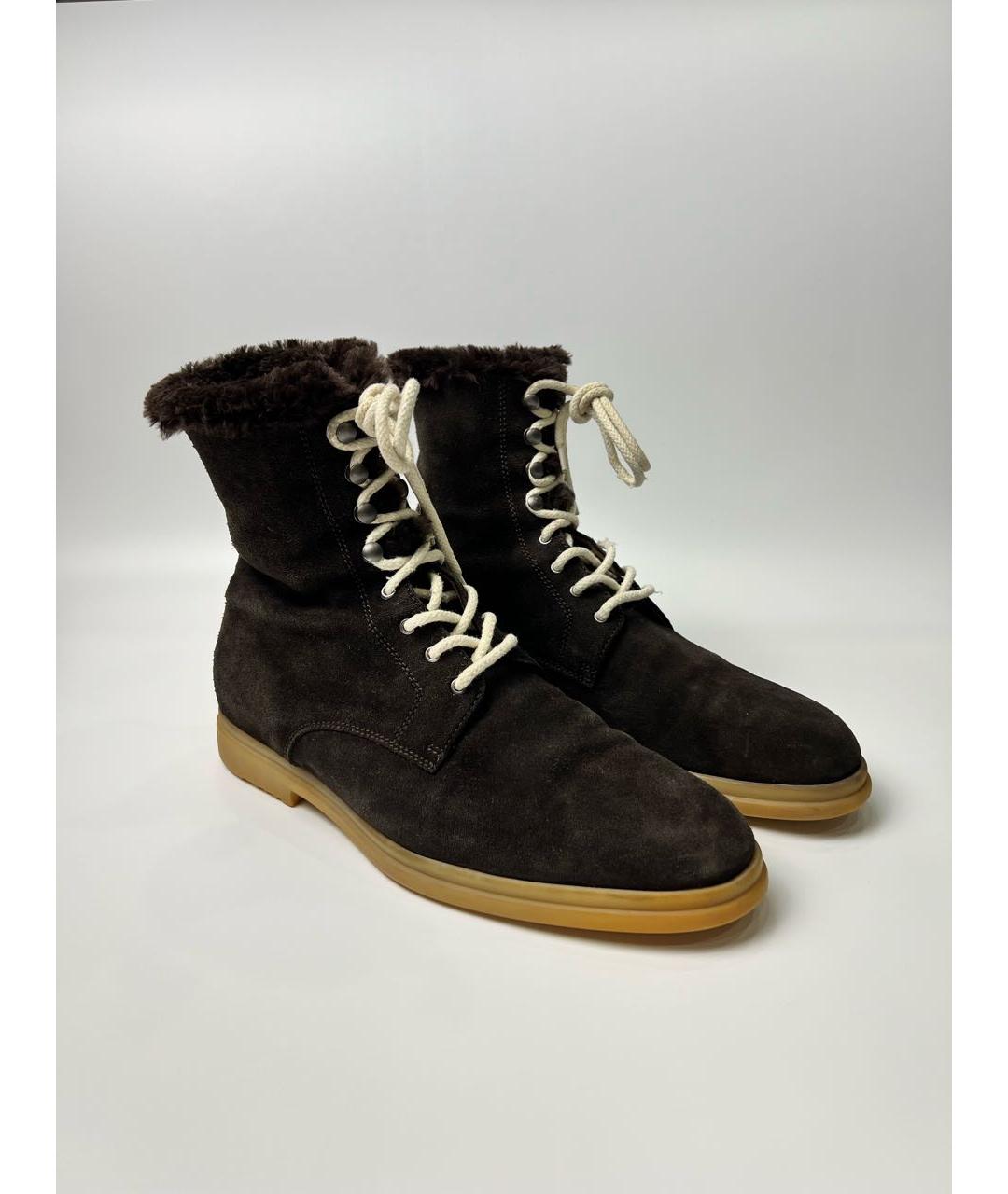 LORO PIANA Коричневые замшевые высокие ботинки, фото 2