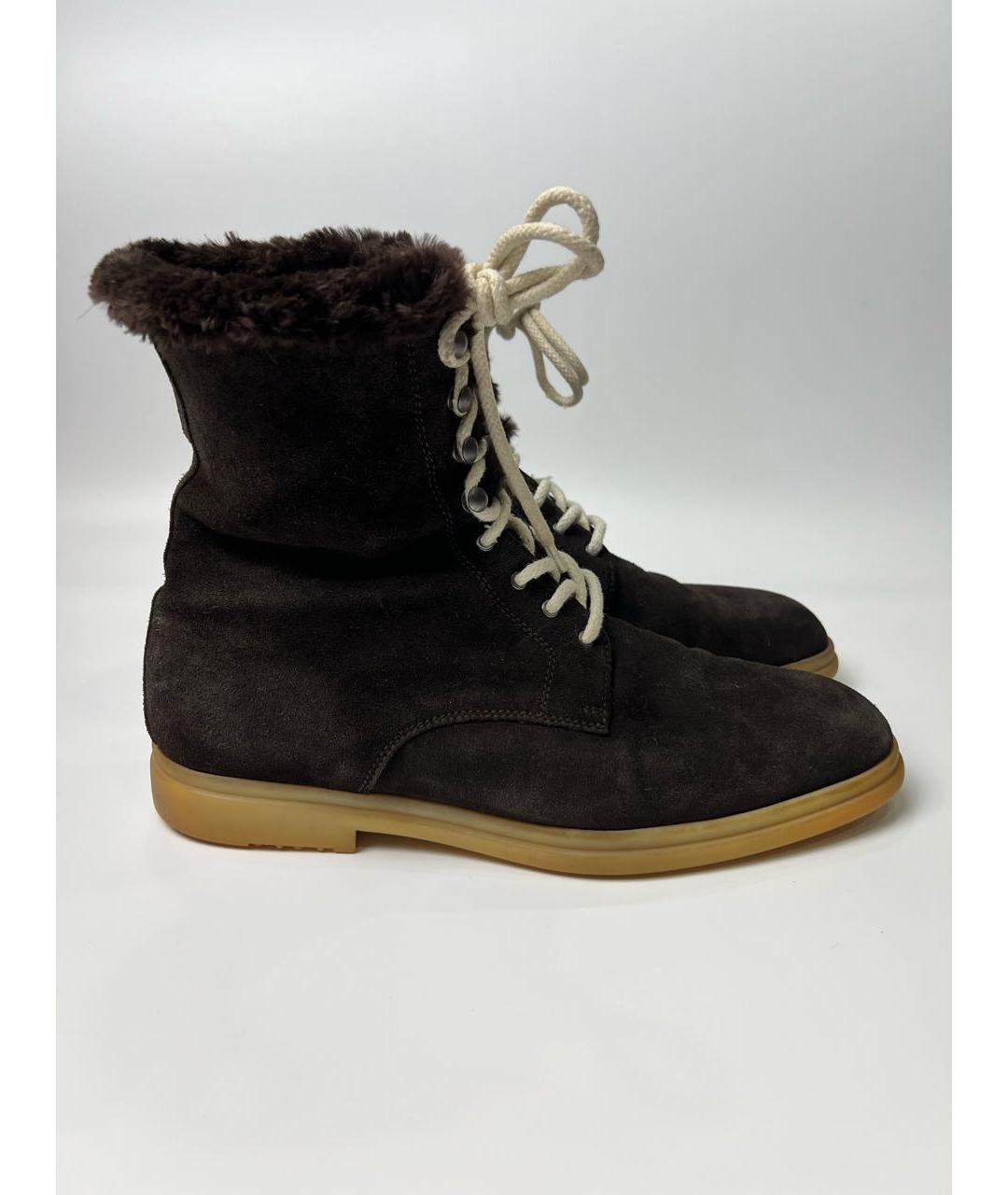 LORO PIANA Коричневые замшевые высокие ботинки, фото 9