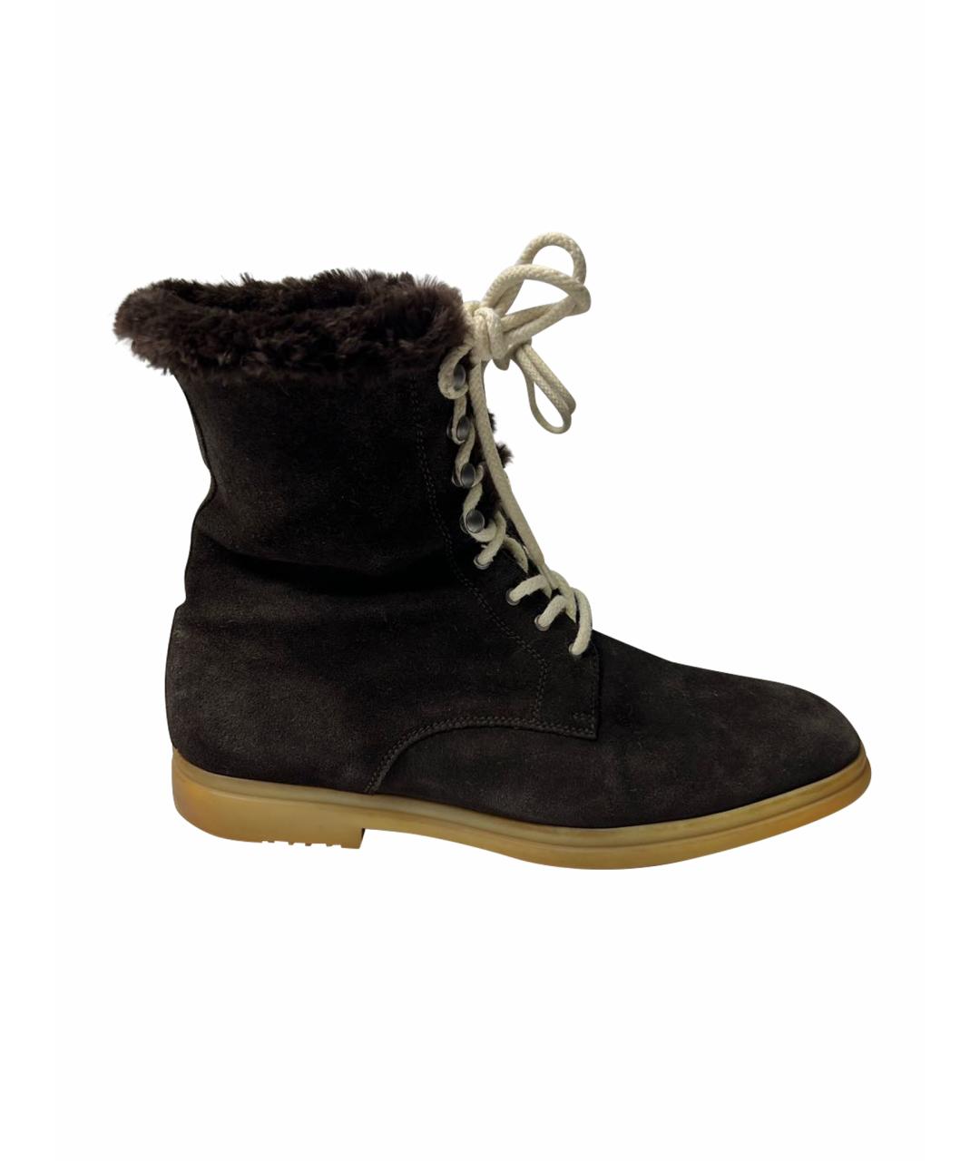 LORO PIANA Коричневые замшевые высокие ботинки, фото 1