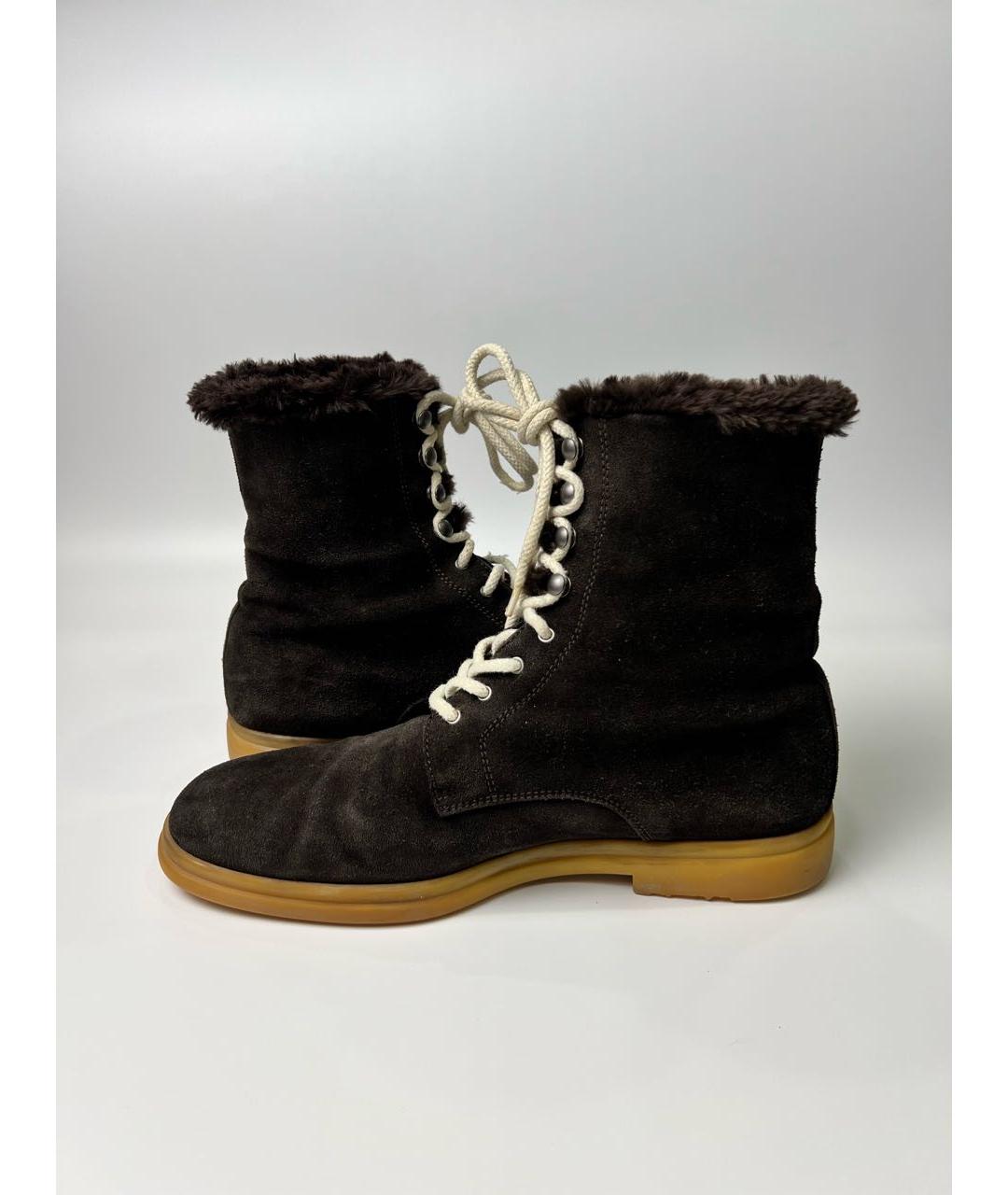 LORO PIANA Коричневые замшевые высокие ботинки, фото 5