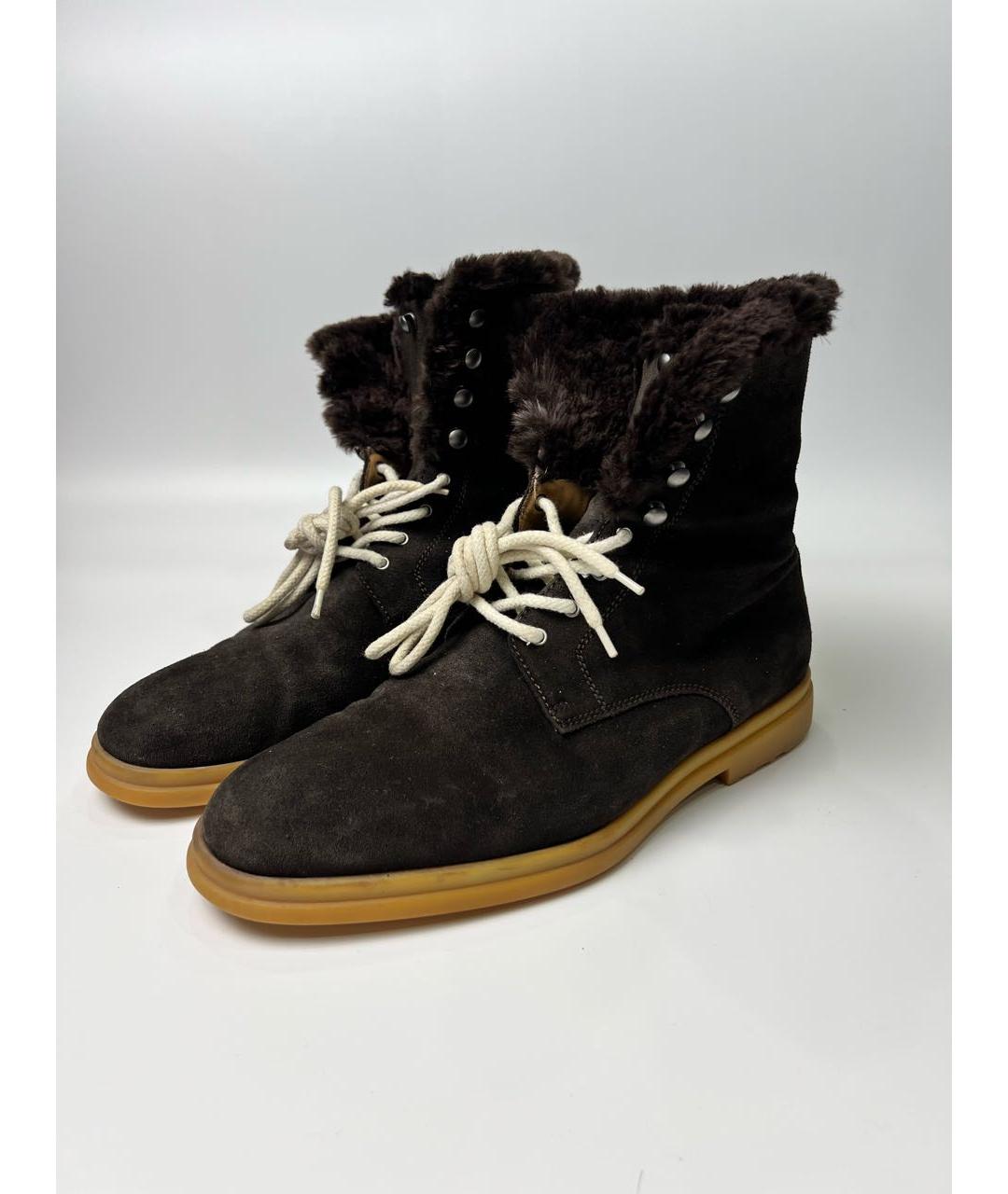 LORO PIANA Коричневые замшевые высокие ботинки, фото 7