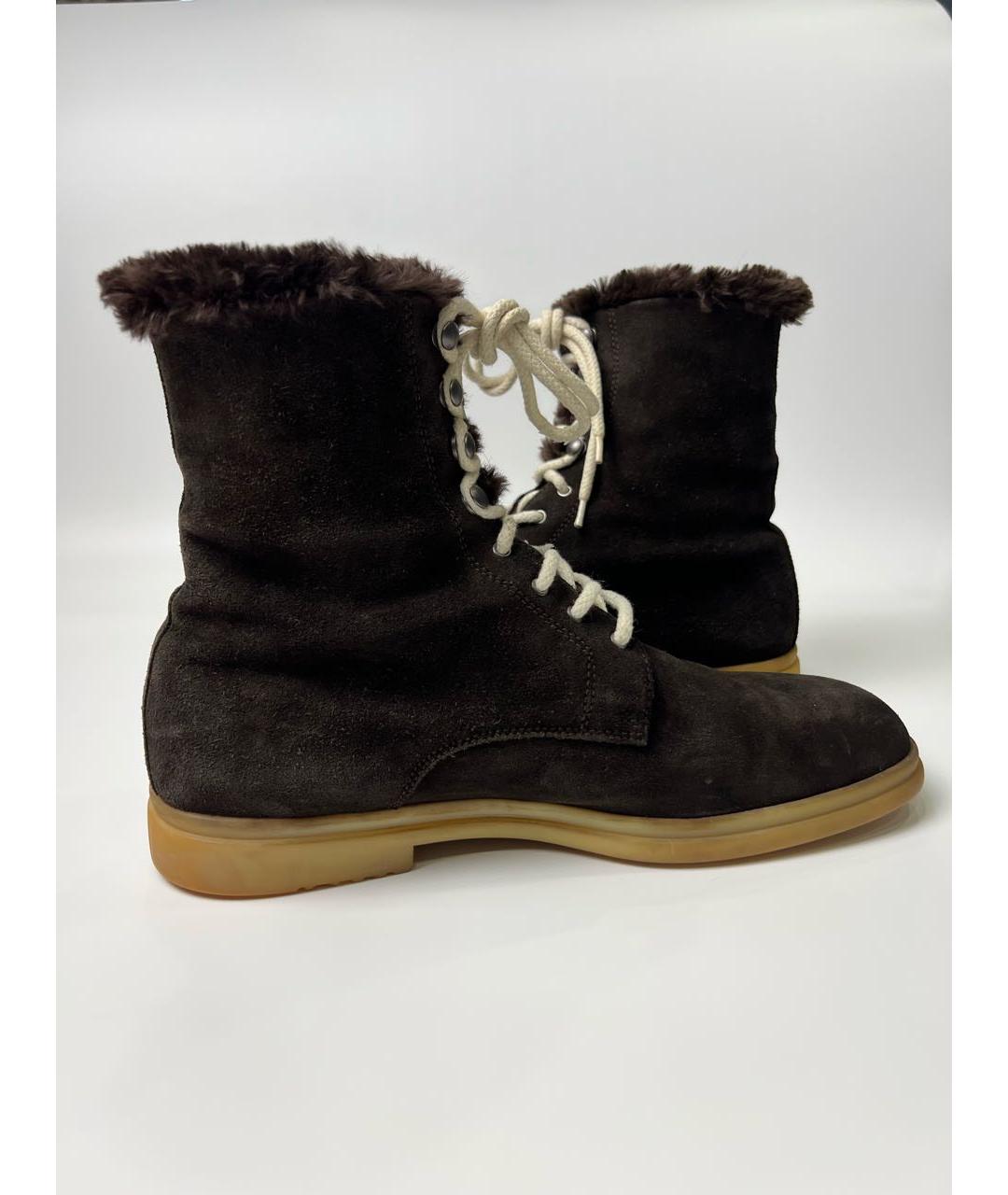 LORO PIANA Коричневые замшевые высокие ботинки, фото 6