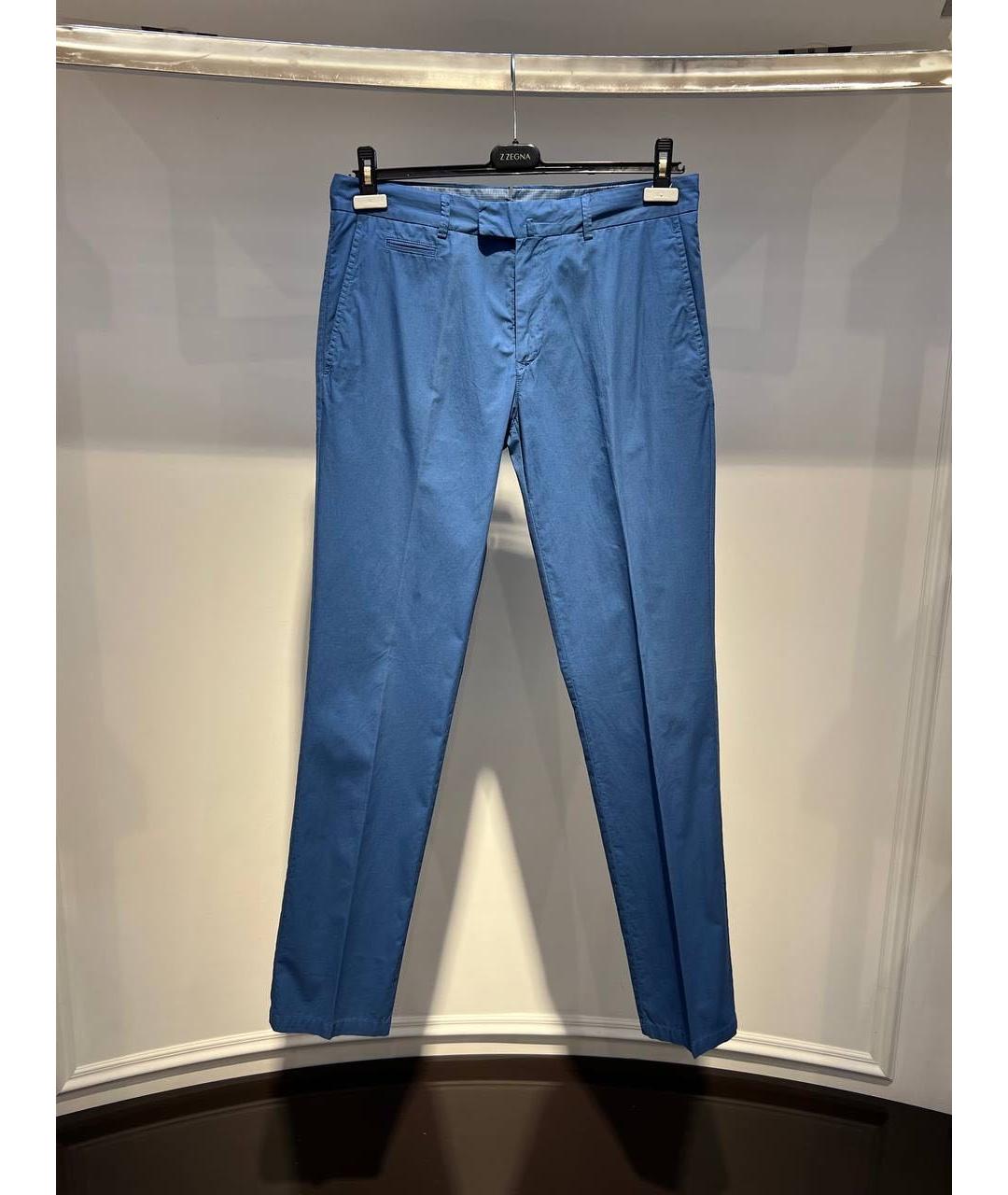ZZEGNA Голубые хлопковые классические брюки, фото 4