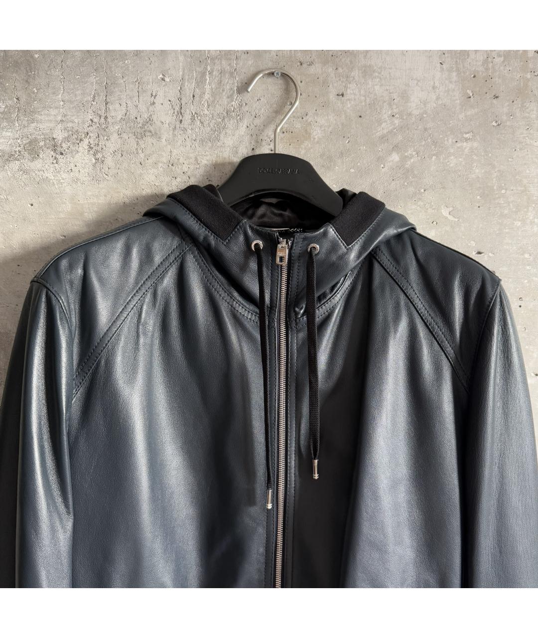 DOLCE&GABBANA Темно-синяя кожаная куртка, фото 4