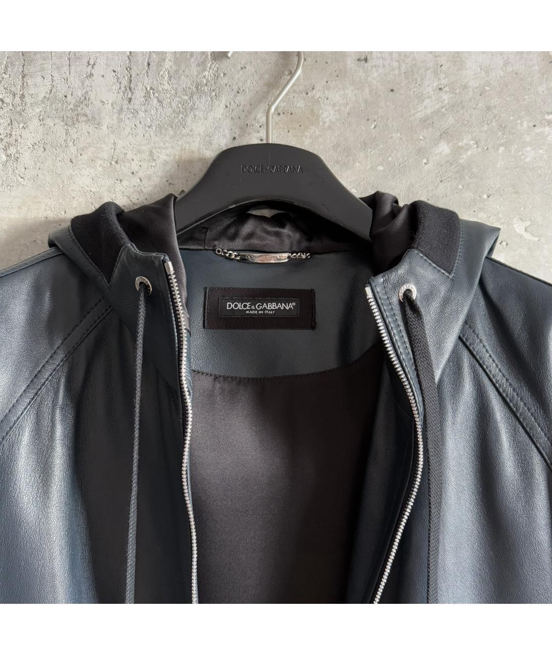 DOLCE&GABBANA Темно-синяя кожаная куртка, фото 6