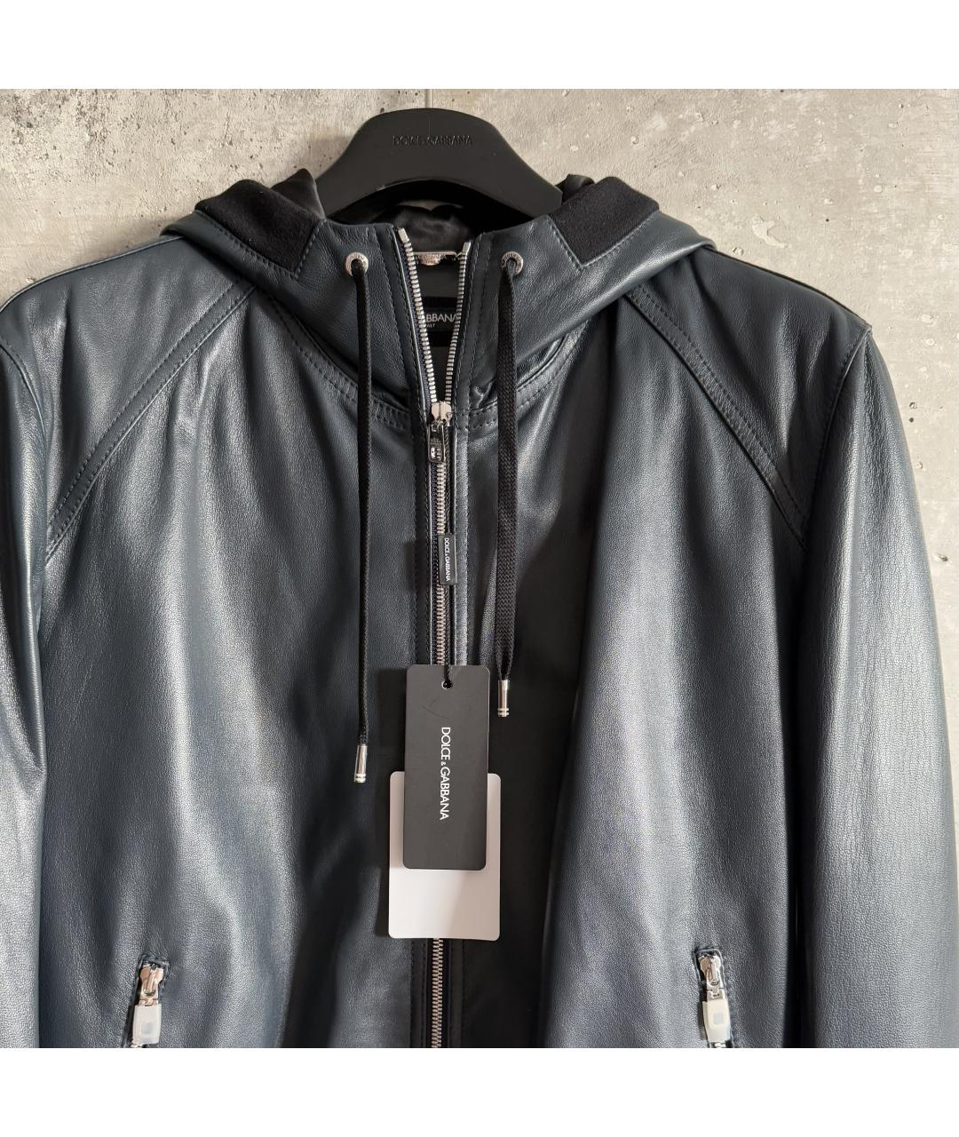 DOLCE&GABBANA Темно-синяя кожаная куртка, фото 7