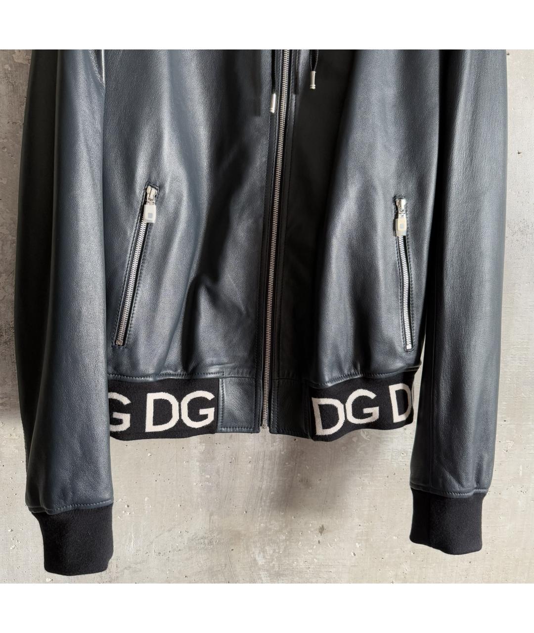 DOLCE&GABBANA Темно-синяя кожаная куртка, фото 5