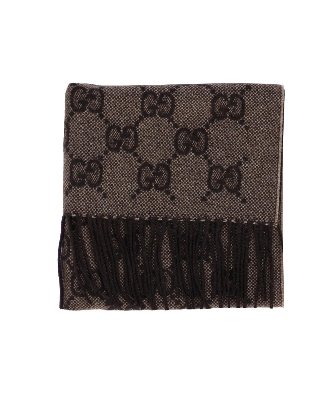 GUCCI Коричневый кашемировый шарф, фото 2